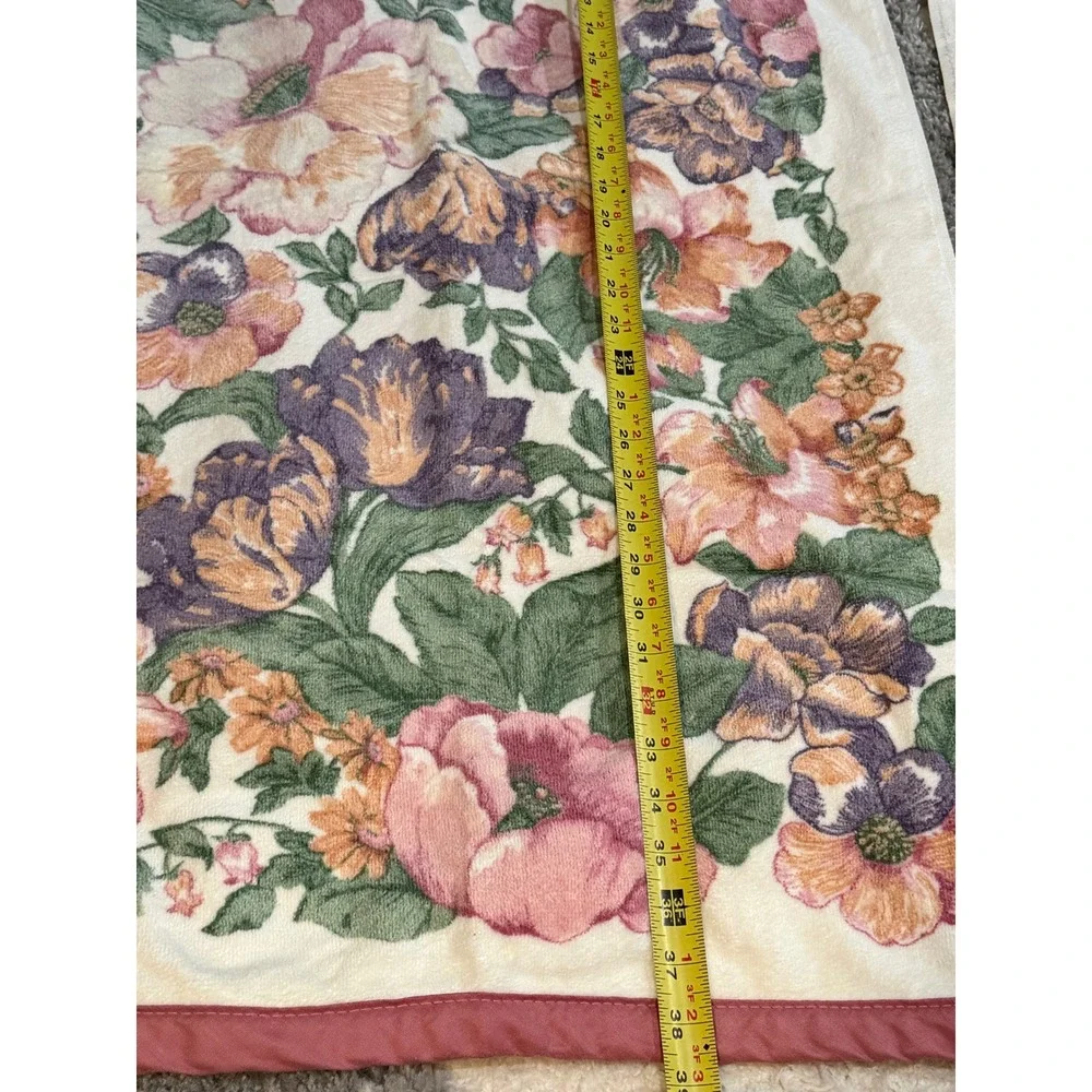 VTG Bath Towels Floral Pink Purple Orange Cream Botanical Garden‎ Set of 3 Retro